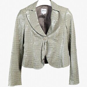 Armani Collezioni 2007 Khaki Green Croc-Stamped Goat Leather Jacket